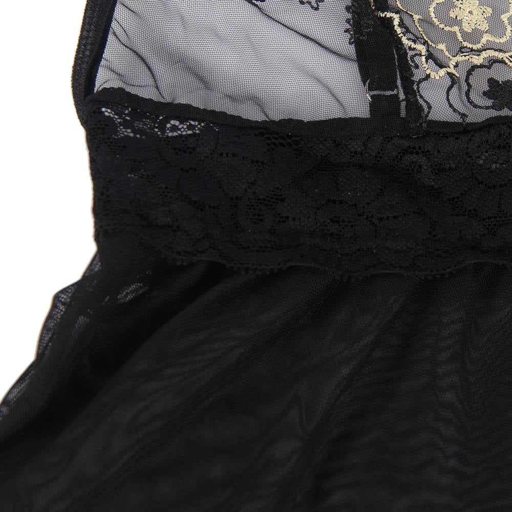 Exquisitely Elegant Black Sheer Lace Embroidered Babydoll