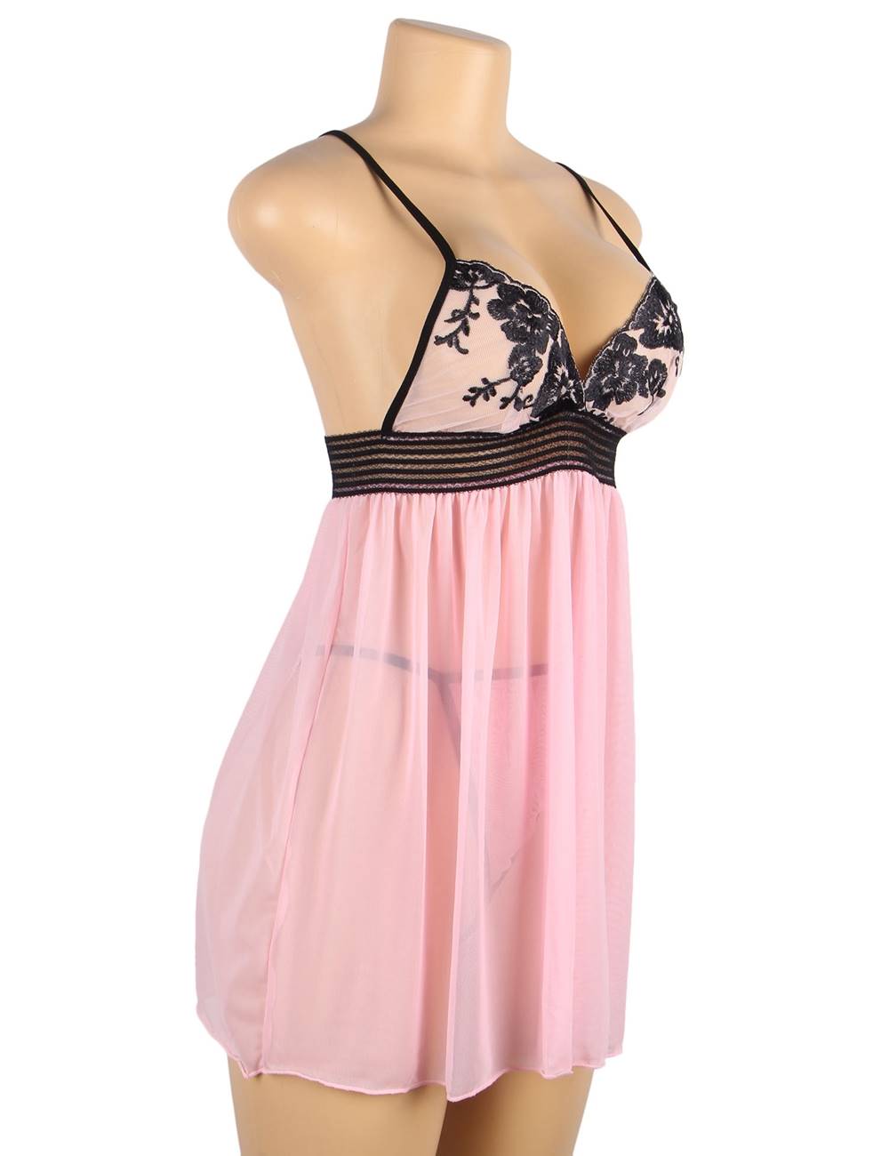 Delicate Pink Mesh Baby Doll with Thong (Plus Size)