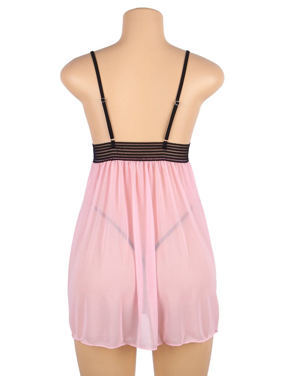 Delicate Pink Mesh Baby Doll with Thong (Plus Size)